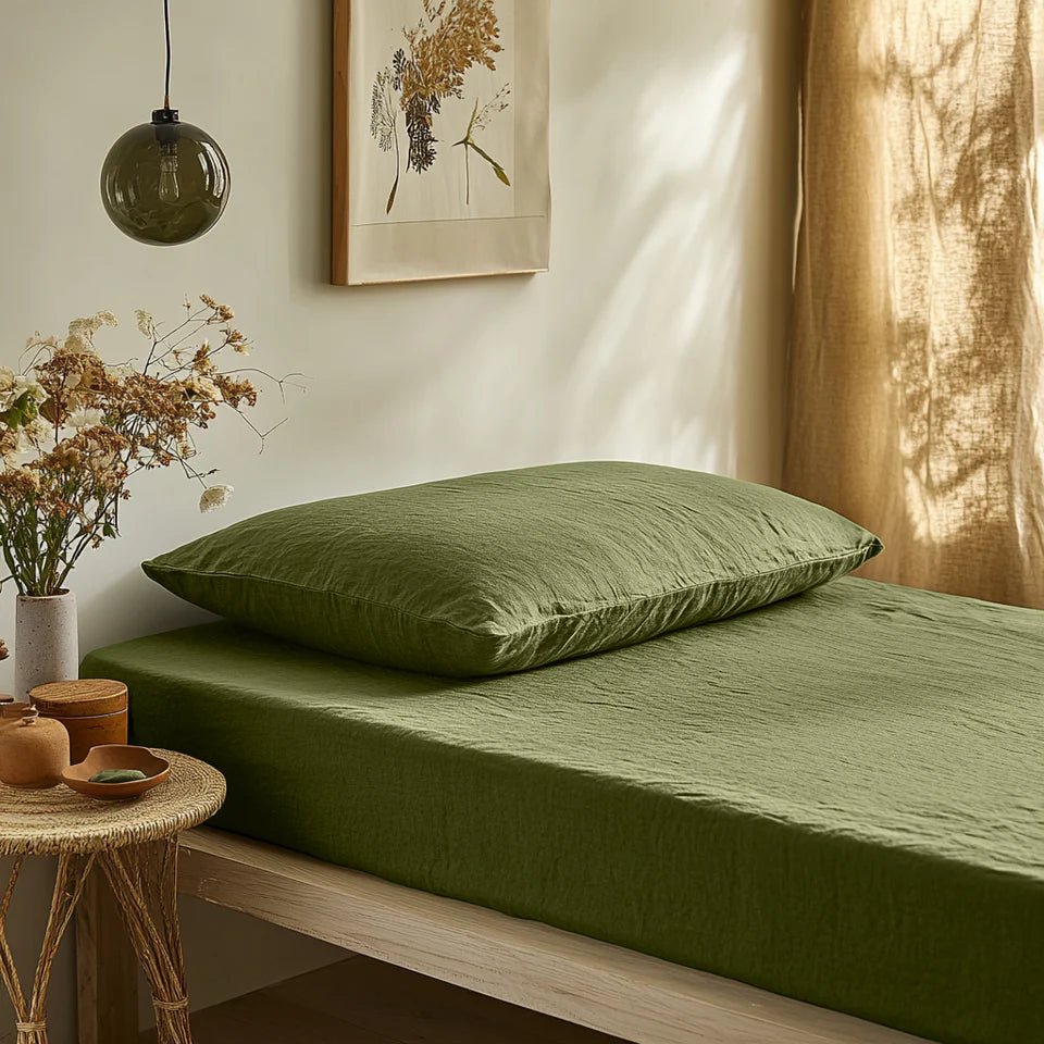 Moss Green Fabric Bedding Example