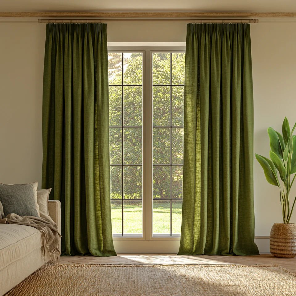 Moss Green Linen Fabric Curtains Example