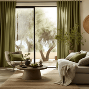 Moss Green Back Tab Linen Curtain Panel - Custom Width and Length