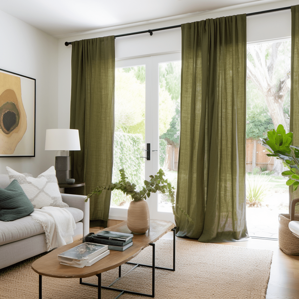 Moss Green Rod Pocket Linen Curtain Panel - Custom Width and Length