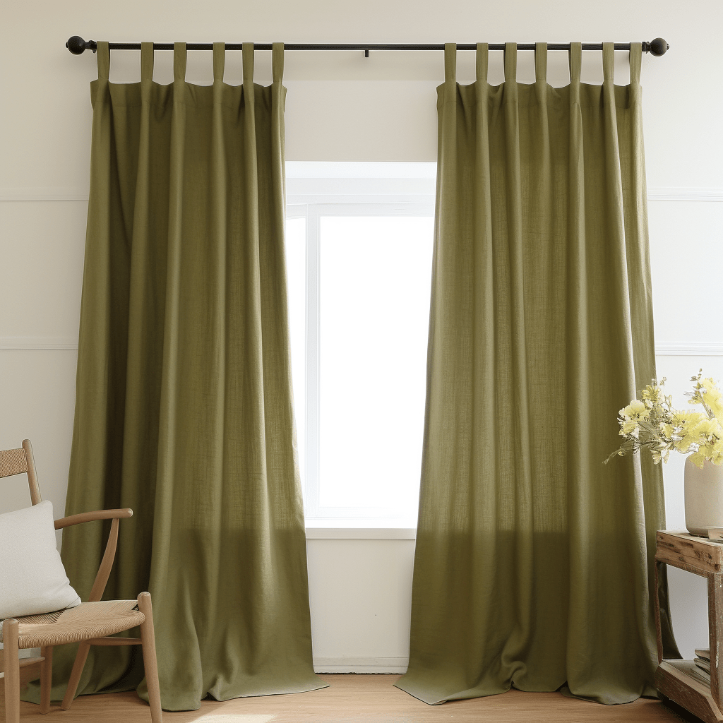 Moss Green Tab Top Linen Curtains - Custom Sizes: 63
