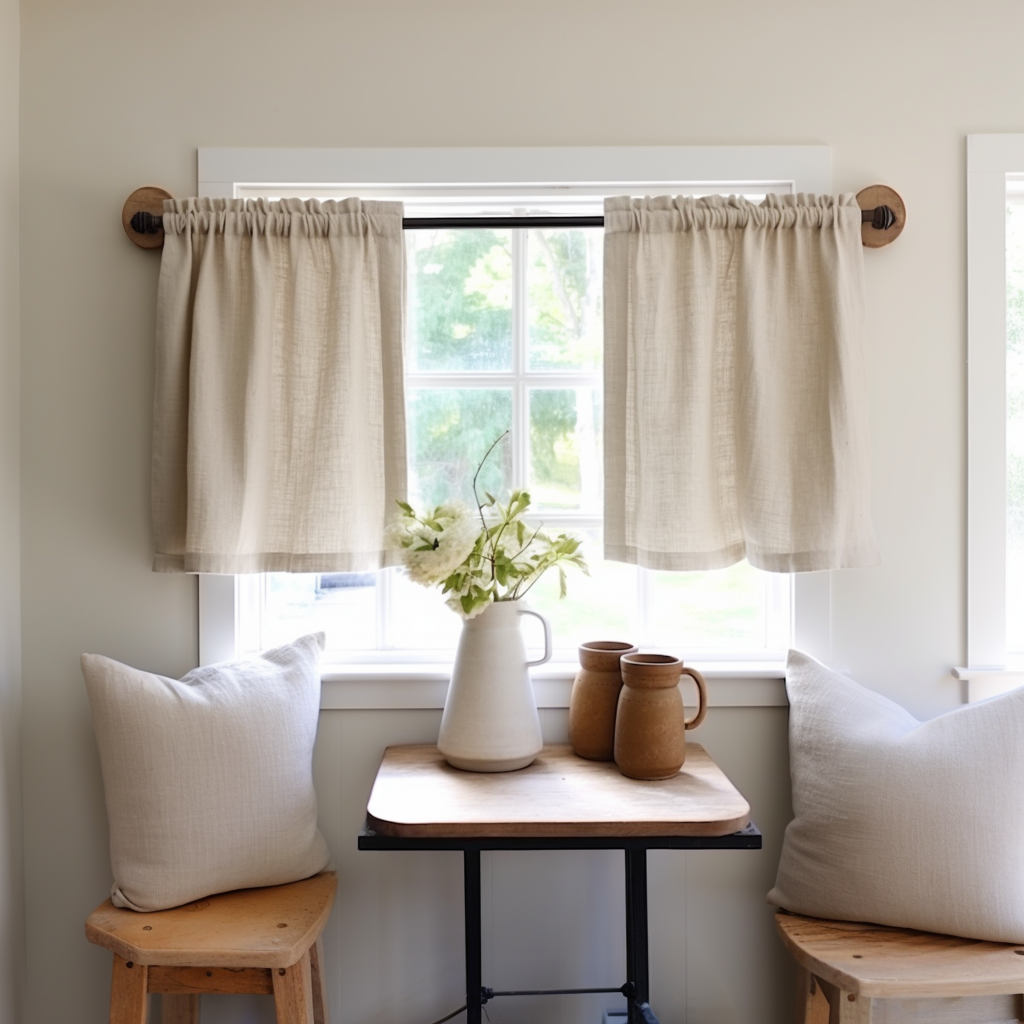 Natural Linen Cafe Curtains - Kitchen Linen Tier Curtains- Various Сolors