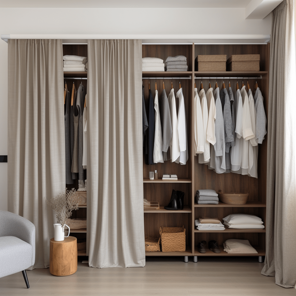 Natural Сloset Curtains for Ceiling Track with Cotton Lining - Natural Linen Fabric - Custom Width and Length - 25 Colors Available