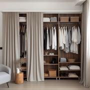 Natural Closet Curtains for Ceiling Track - Natural Linen Fabric - Custom Width and Length - 25 Colors Available