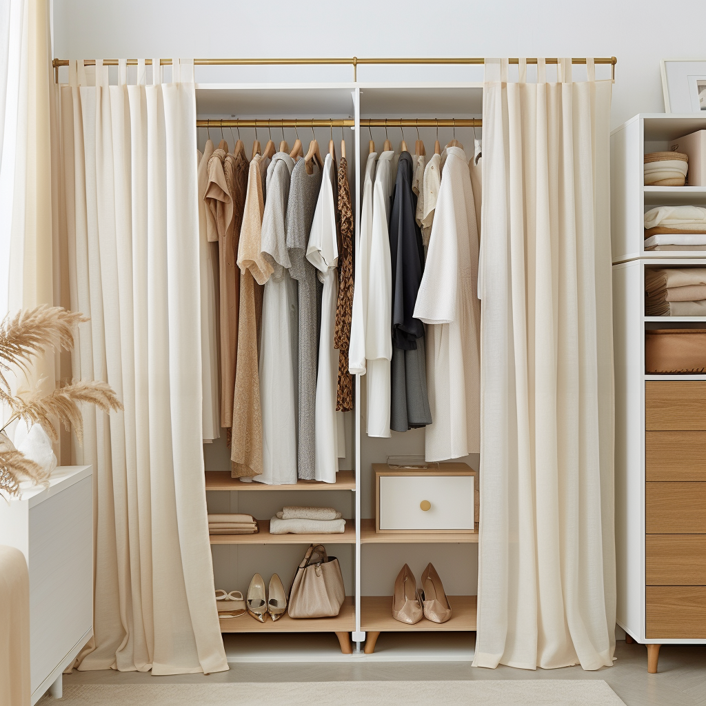 Cream Tab Top Closet  Curtains with Cotton Lining - Natural Linen Fabric - Custom Width and Length - 25 Colors Available