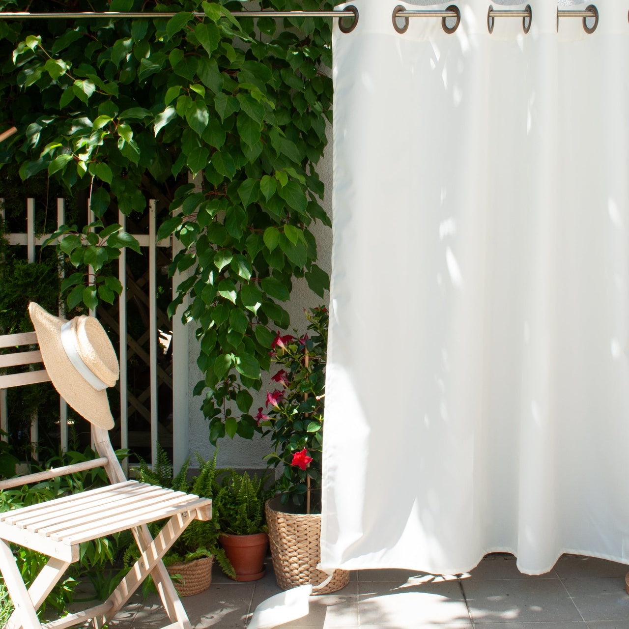 Outdoor Curtain with Weighted Bags on the Bottom - Grommet Top, Velcro Tabs or Sleeve Top, Heading: Metal Grommets