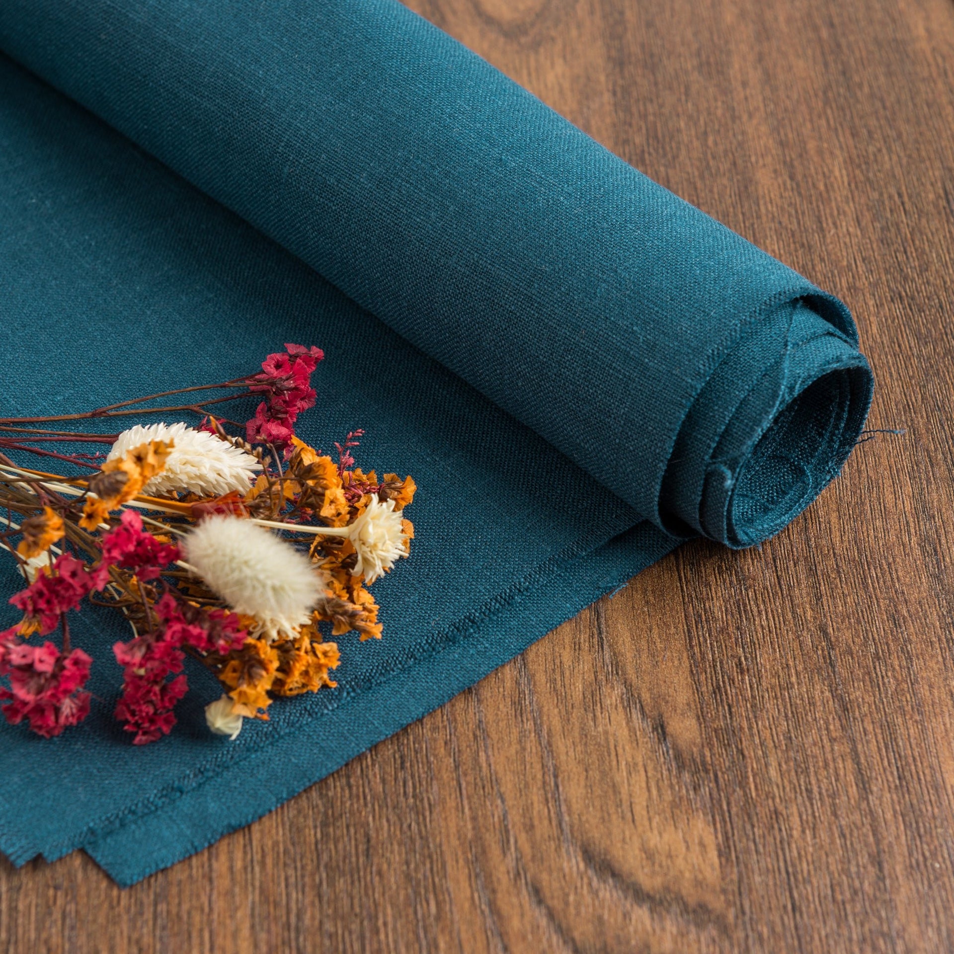 Peacock Blue Linen Fabric by the Yard - 100% French Natural - Width 52”- 106”