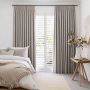 Double Pinch Pleat Grey Linen Curtain Panel with Blackout Lining - Custom Sizes & Colors, Color; Stone Grey