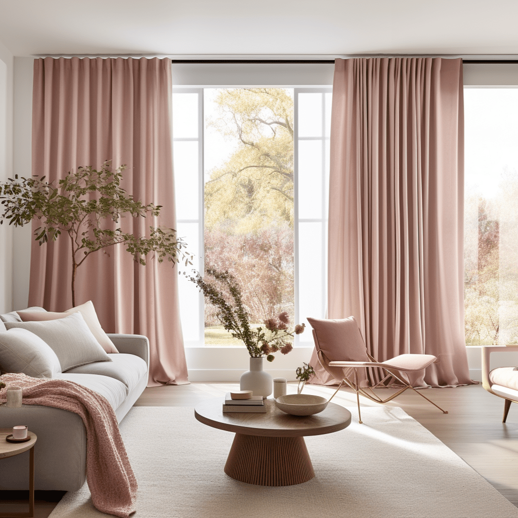 Pink Linen Back Tab Curtain with Blackout Lining - Custom Sizes & Colors - for Living Room