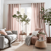 Pink Linen Grommet Top Curtain with Cotton Lining - Custom Sizes & Colors - for Living Room