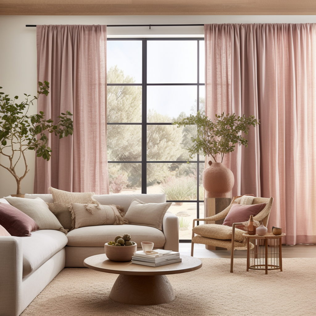 Pink Linen Rod Pocket Curtain with Cotton Lining - Custom Sizes & Colors - for Living Room