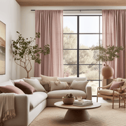 Pink Linen Rod Pocket Curtain with Cotton Lining - Custom Sizes & Colors - for Living Room