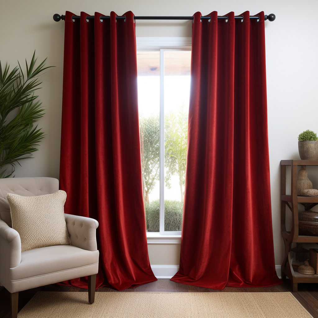 Red Velvet Grommet Curtain with Blackout Lining - Custom Sizes and Colors