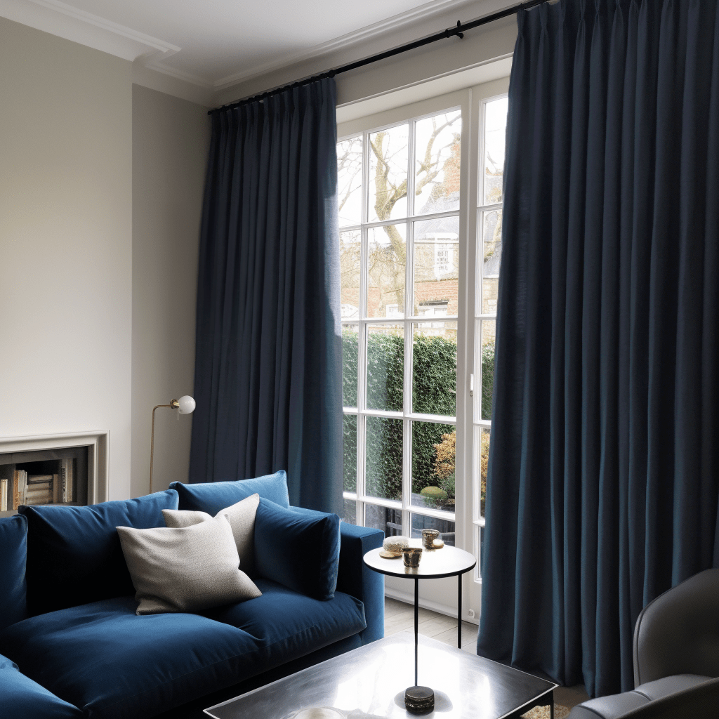 Royal Blue Linen Blackout Double Pinch Pleat Curtain Panel - Custom Width and Length, Color: Royal Blue