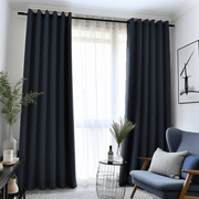 Royal Blue Linen Grommet Blackout Curtain Panel - Custom Width and Length, Color: Royal Blue