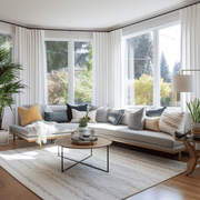 S-fold Linen Curtain Panel for Bay Windoe - Suitable for Rings and Hooks or Tracks - Linen Curtain