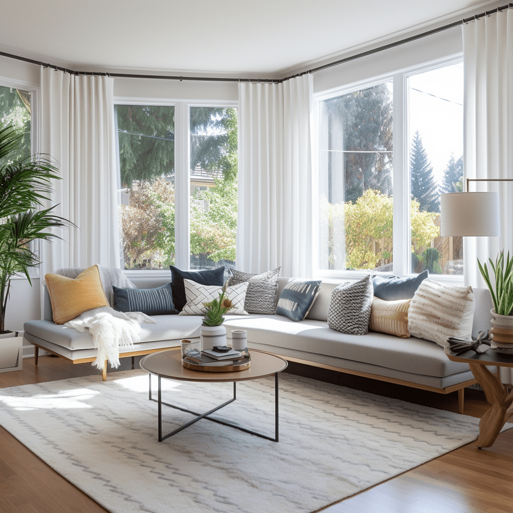 S-fold Linen Curtain Panel for Bay Windoe - Suitable for Rings and Hooks or Tracks - Linen Curtain