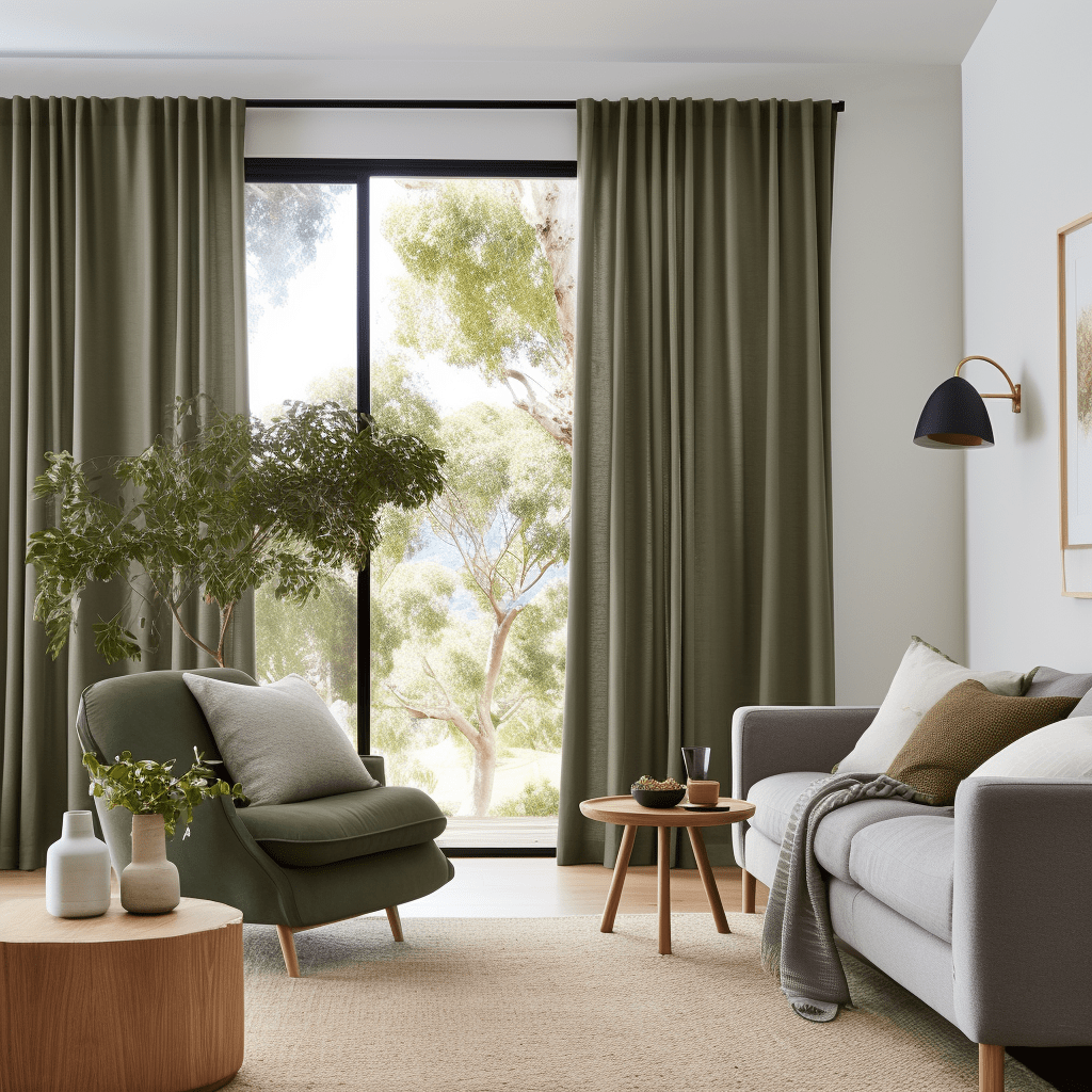 Sage Green Linen Back Tab Curtains - Blackout Lining - Hidden Tabs 