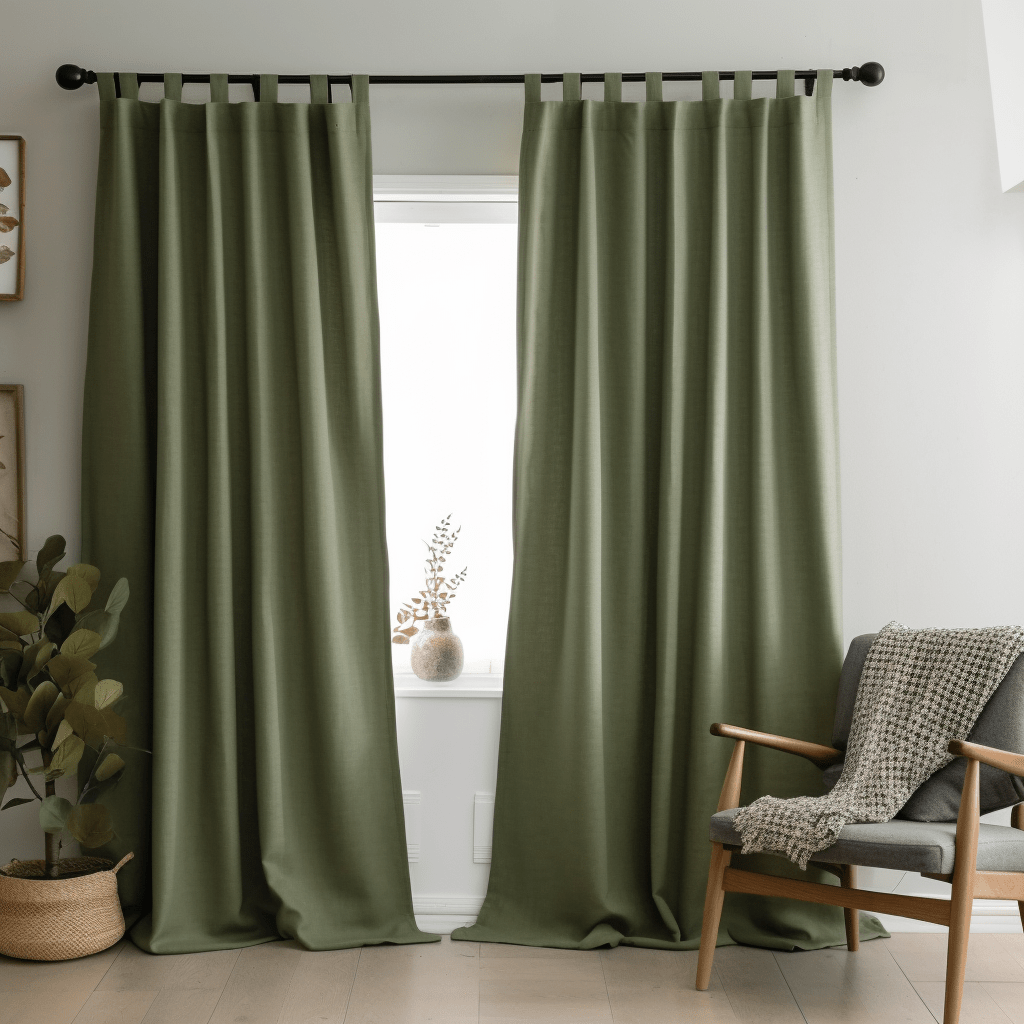 Sage Green Linen Tab Top Curtain Panel with Blackout Lining - Custom Width, Custom Length