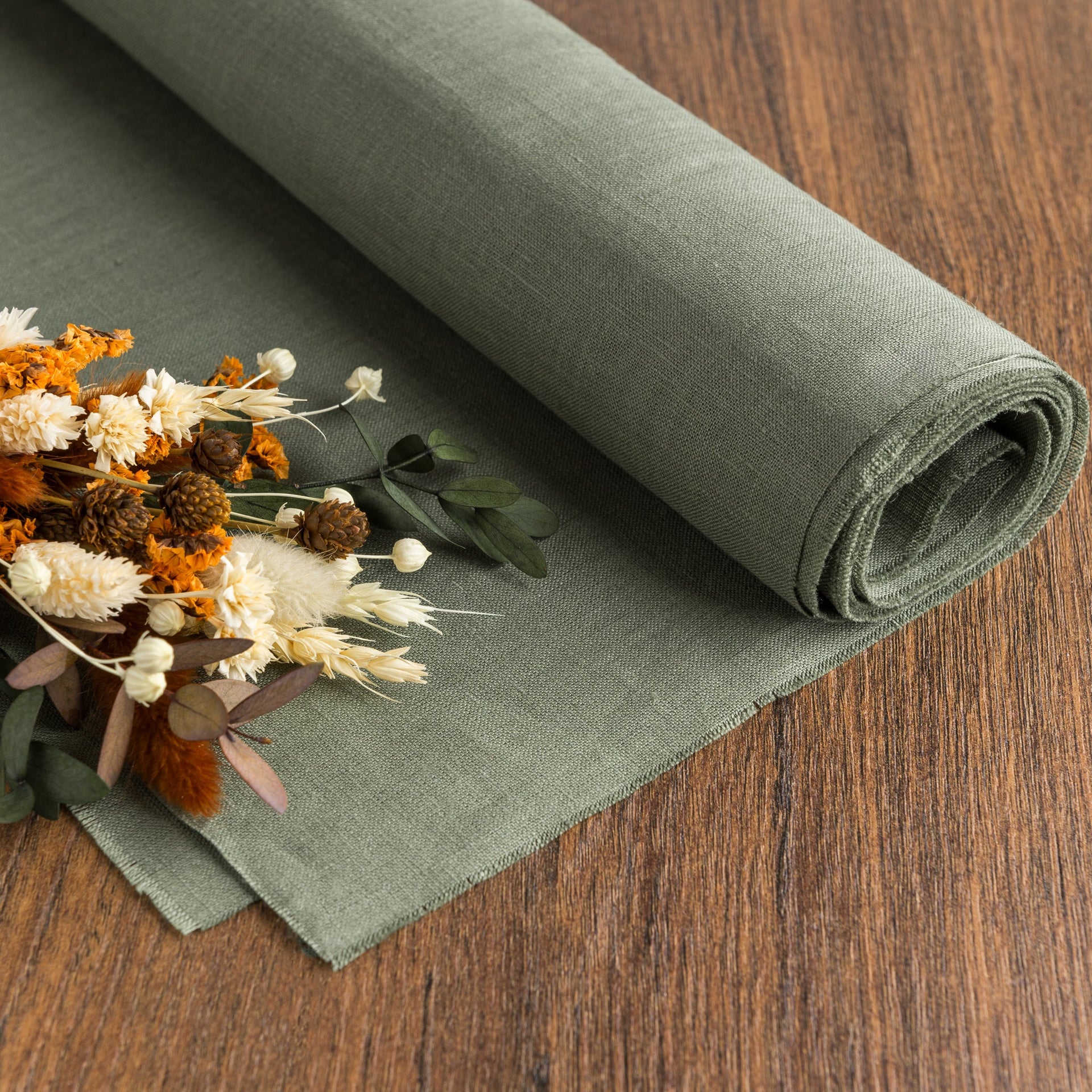 Asparagus Linen Fabric by the Yard - 100% French Natural - Width 52”