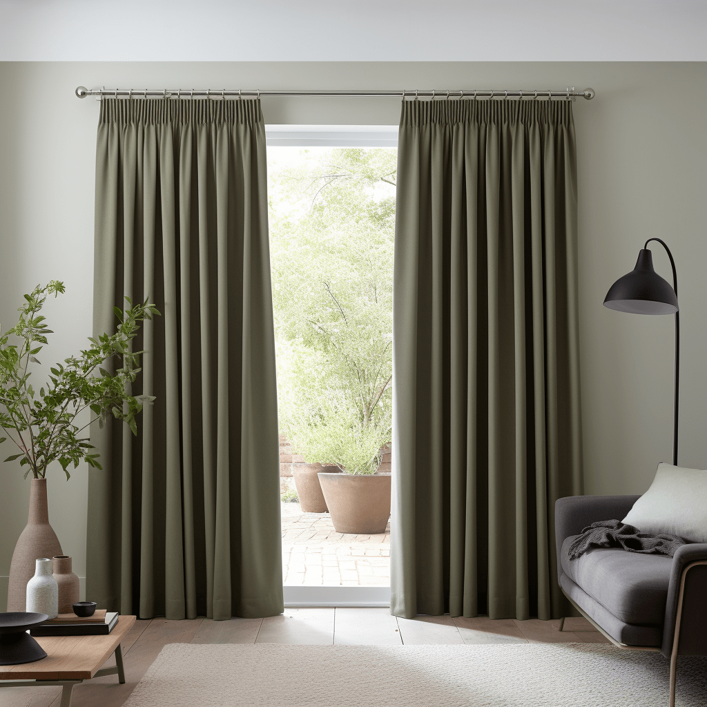 Sage Green Pencil Pleat Blackout Linen Curtains - Heading for