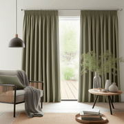 Sage Green Pencil Pleat Linen Curtain Panel With Cotton Lining - Custom Width and Length