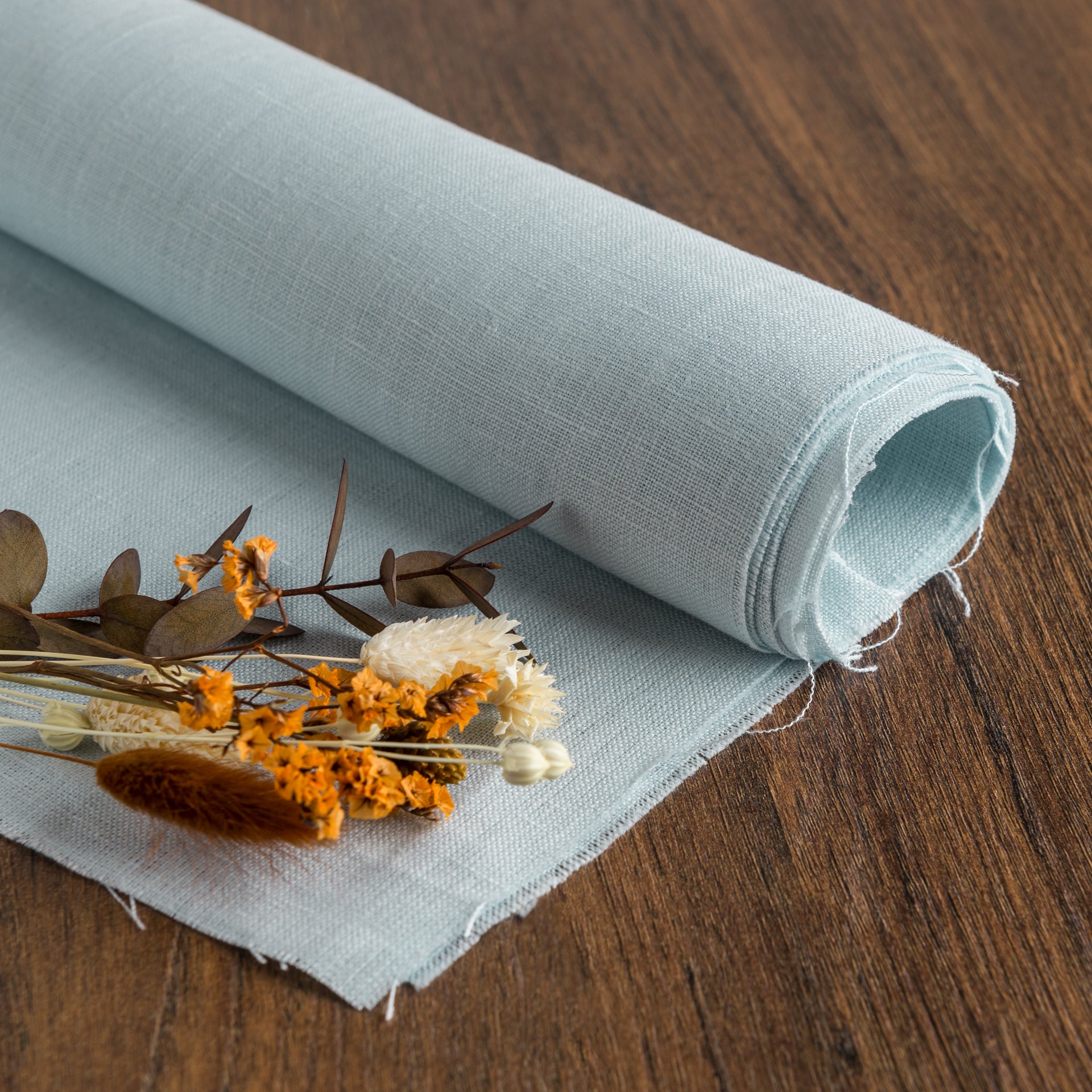 Sky Blue Linen Fabric by the Yard - 100% French Natural - Width 52”- 106”