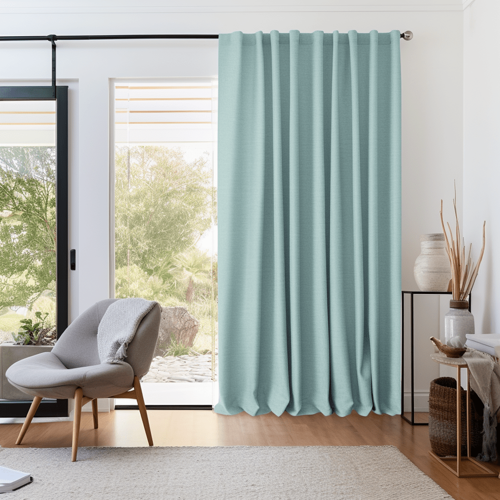 Sliding Door Blackout Linen Curtain With Back Tabs - Custom Width and Length, Color: Aquamarine