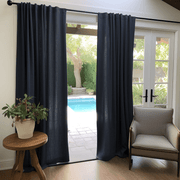 Sliding Door Linen Curtain With Back Tabs - Unlined or With Lining - Custom Width and Length, Color: Royal Blue