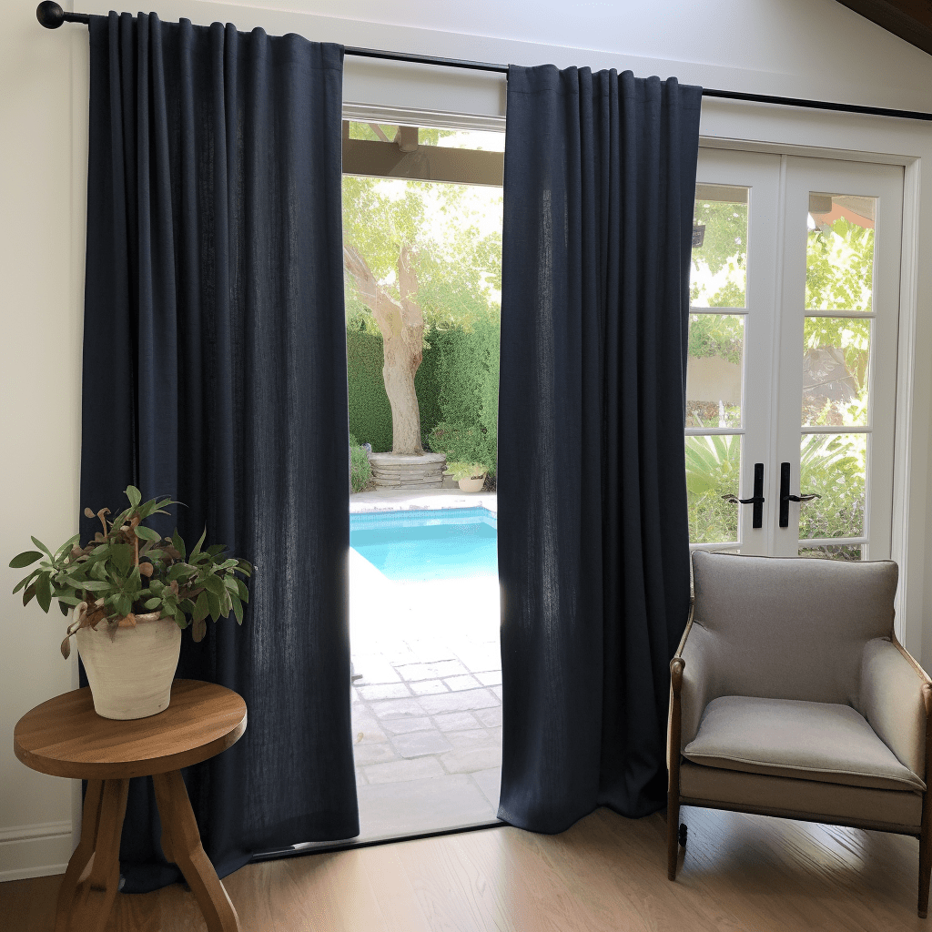 Sliding Door Linen Curtain With Back Tabs - Unlined or With Lining - Custom Width and Length, Color: Royal Blue