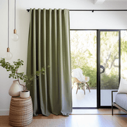 Sliding Door Linen Curtain With Back Tabs and Cotton Lining, Color: Sage Green