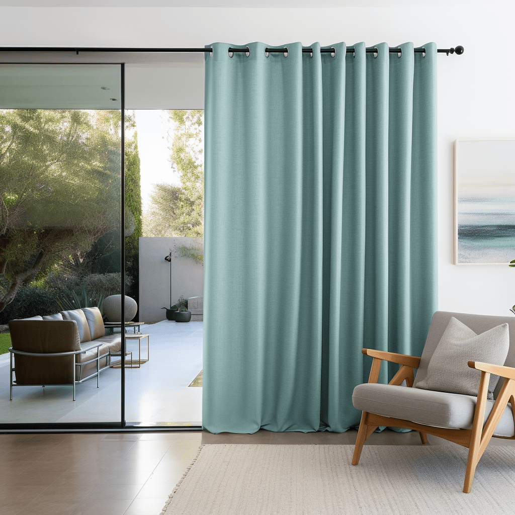 Sliding Door Linen Blackout Grommet Curtain Panel - Custom Width and Length, Color: Aquamarine