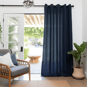 Sliding Door Linen Grommet Curtain Panel - Custom Width and Length, Color Royal Blue