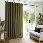Sliding Door Linen Grommet Curtain Panel - Custom Width and Length. Color: Moss Green