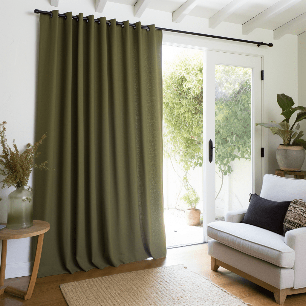 Sliding Door Linen Grommet Curtain Panel - Custom Width and Length. Color: Moss Green