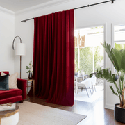 Sliding Door Velvet Curtain Panel with Back Tabs - Custom Width and Length, Color: Classic Red
