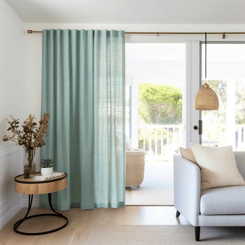 Sliding Door Linen Curtain With Back Tabs - Unlined or With Lining - Custom Width and Length, Color: Aquamarine