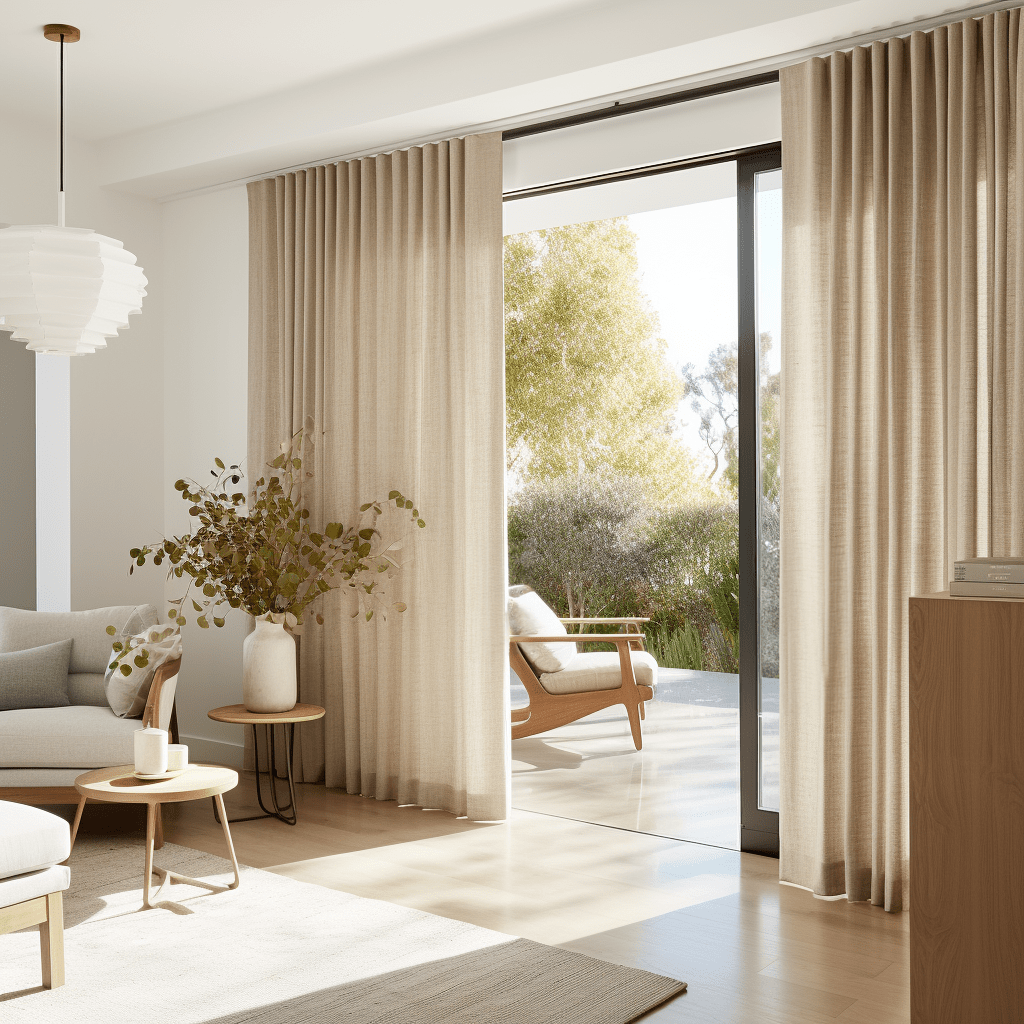 Sliding Patio Door Linen Curtain With Back Tabs