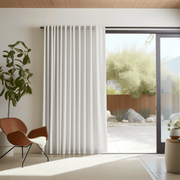 Sliding Door Linen Curtain With Back Tabs - Unlined or With Lining - Custom Width and Length, Color: White