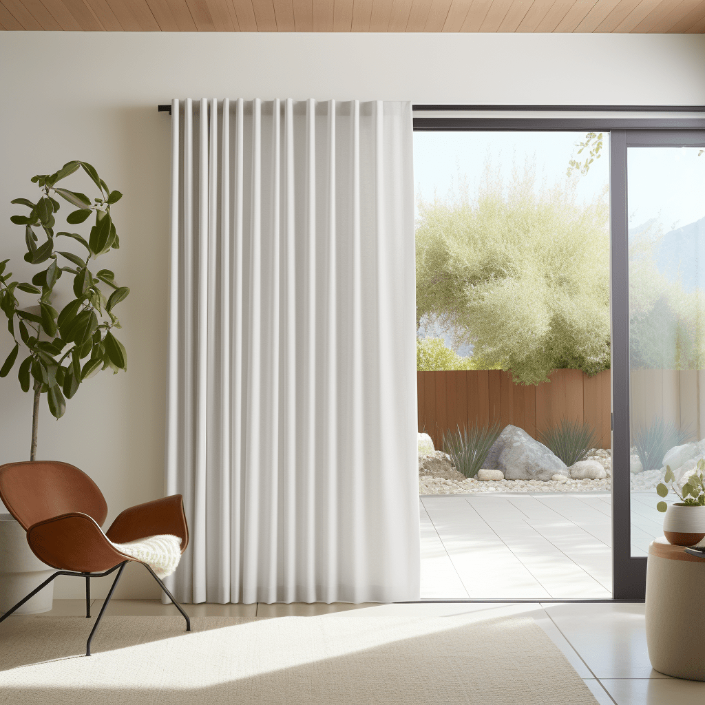 Sliding Door Linen Curtain With Back Tabs - Unlined or With Lining - Custom Width and Length, Color: White