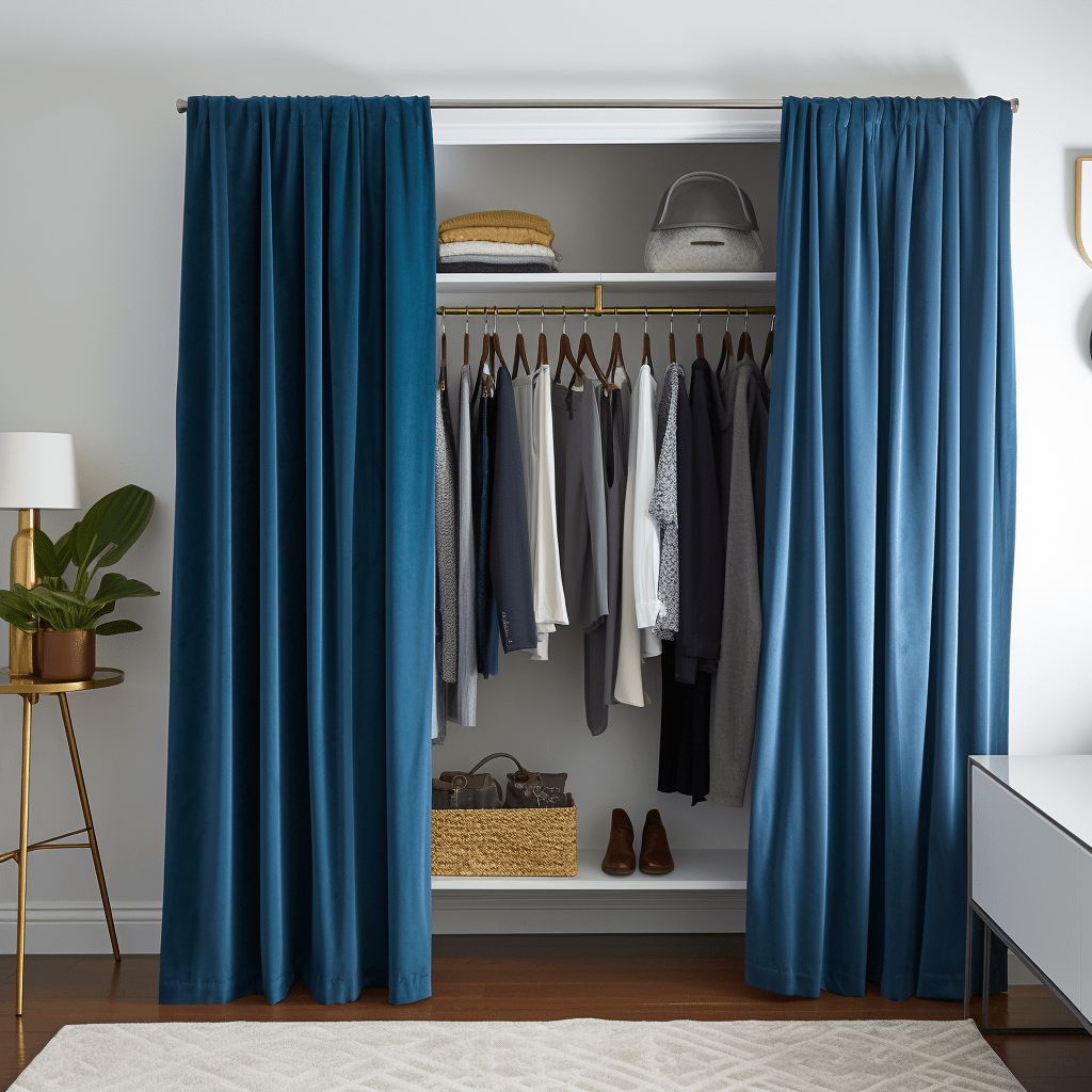 Steel Blue Velvet Rod Pocket Closet Curtains Custom Sizes 63 84 90 95 96 108 120