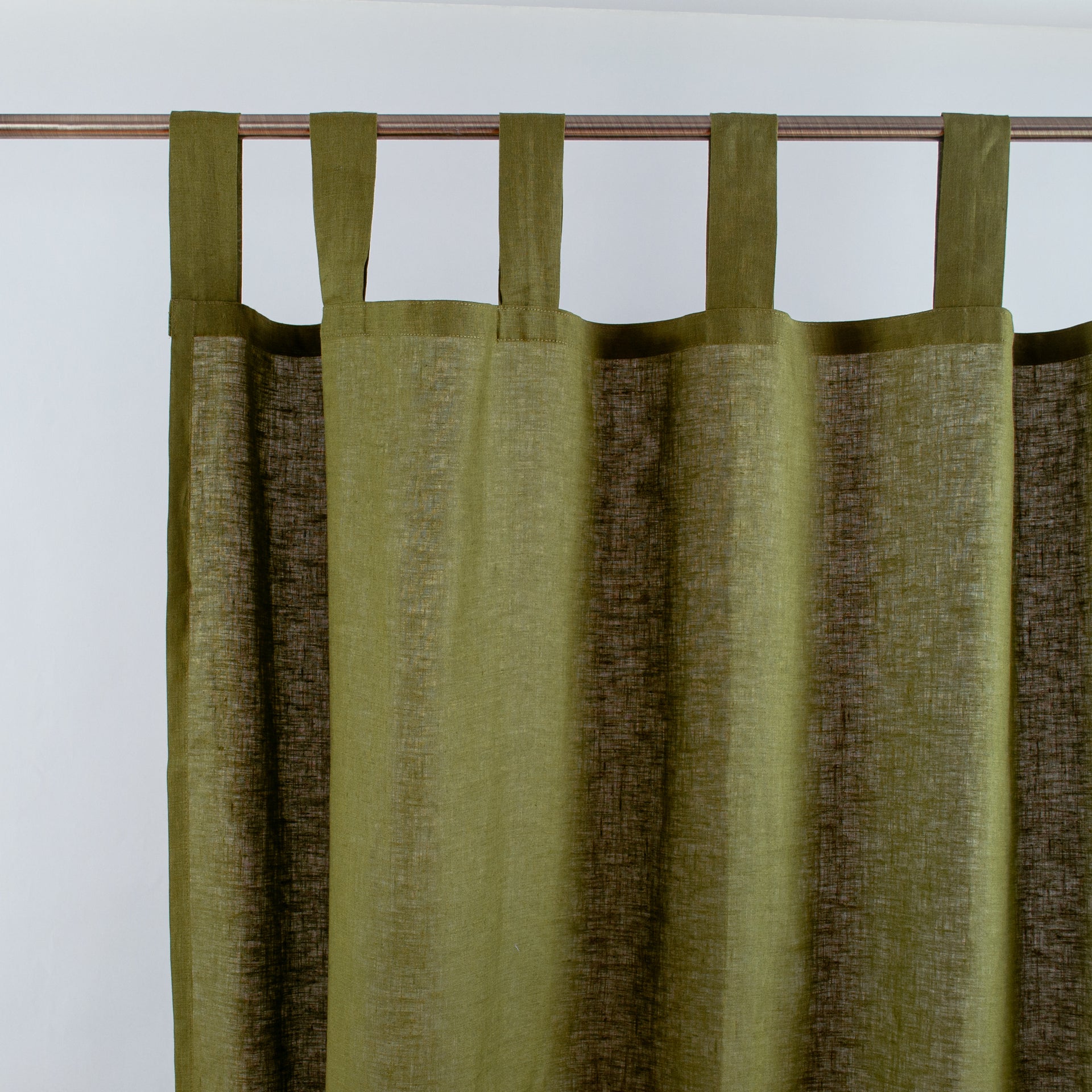 Tab Top Moss Green Linen Curtain