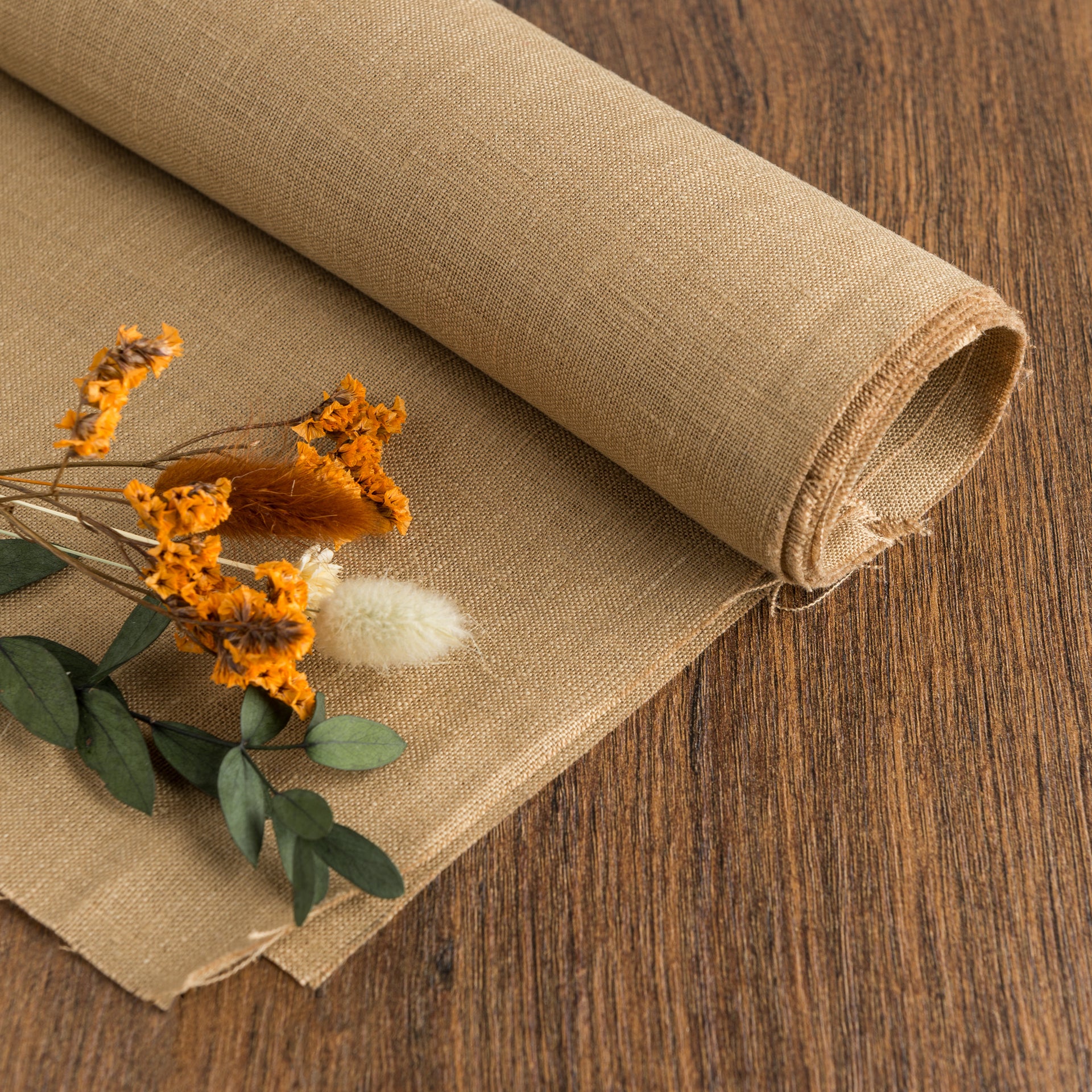 Tawny Brown Linen Fabric by the Yard - 100% French Natural - Width 52”