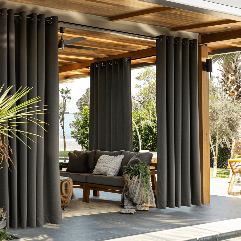 Triple-Weave Outdoor Blackout Curtain - Grommets, Velcro Tab Tops or Rod Pocket - Grey, Beige, White or Rose Colors