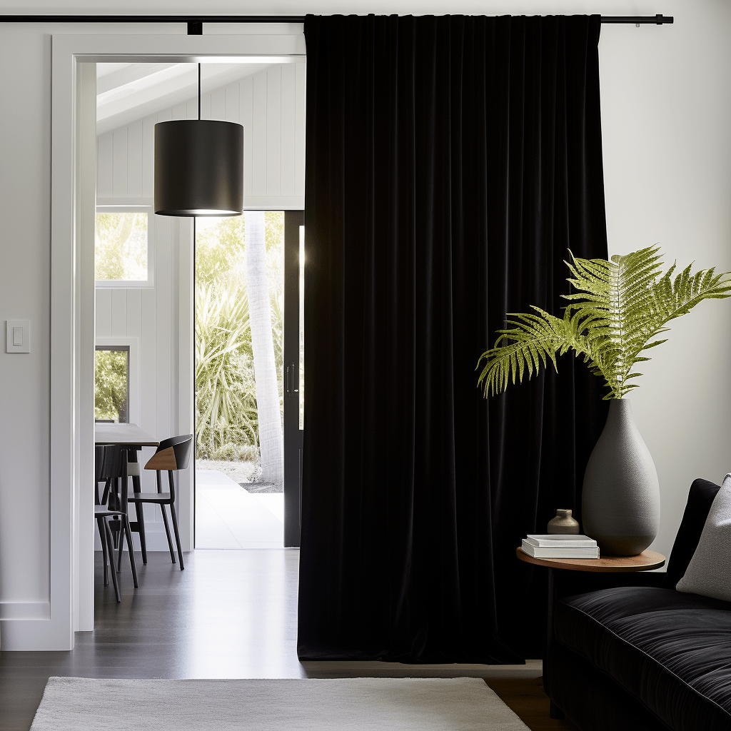 Velvet Door Curtain Panel - Custom Color and Size, Color: Black
