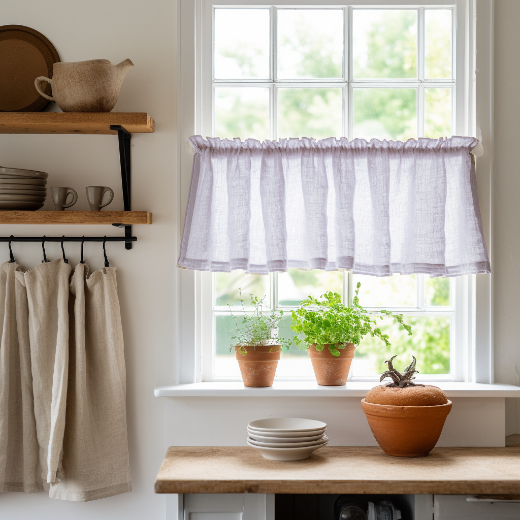 White Linen Cafe Curtains - Kitchen Linen Valance - Various Colors
