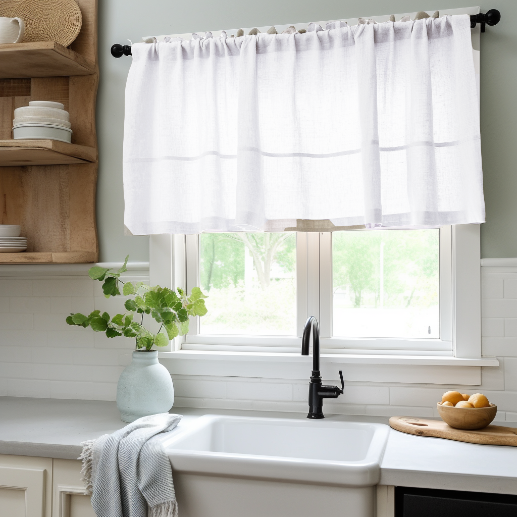 White Linen Cafe Curtains - Kitchen Linen Valance - Various Сolors
