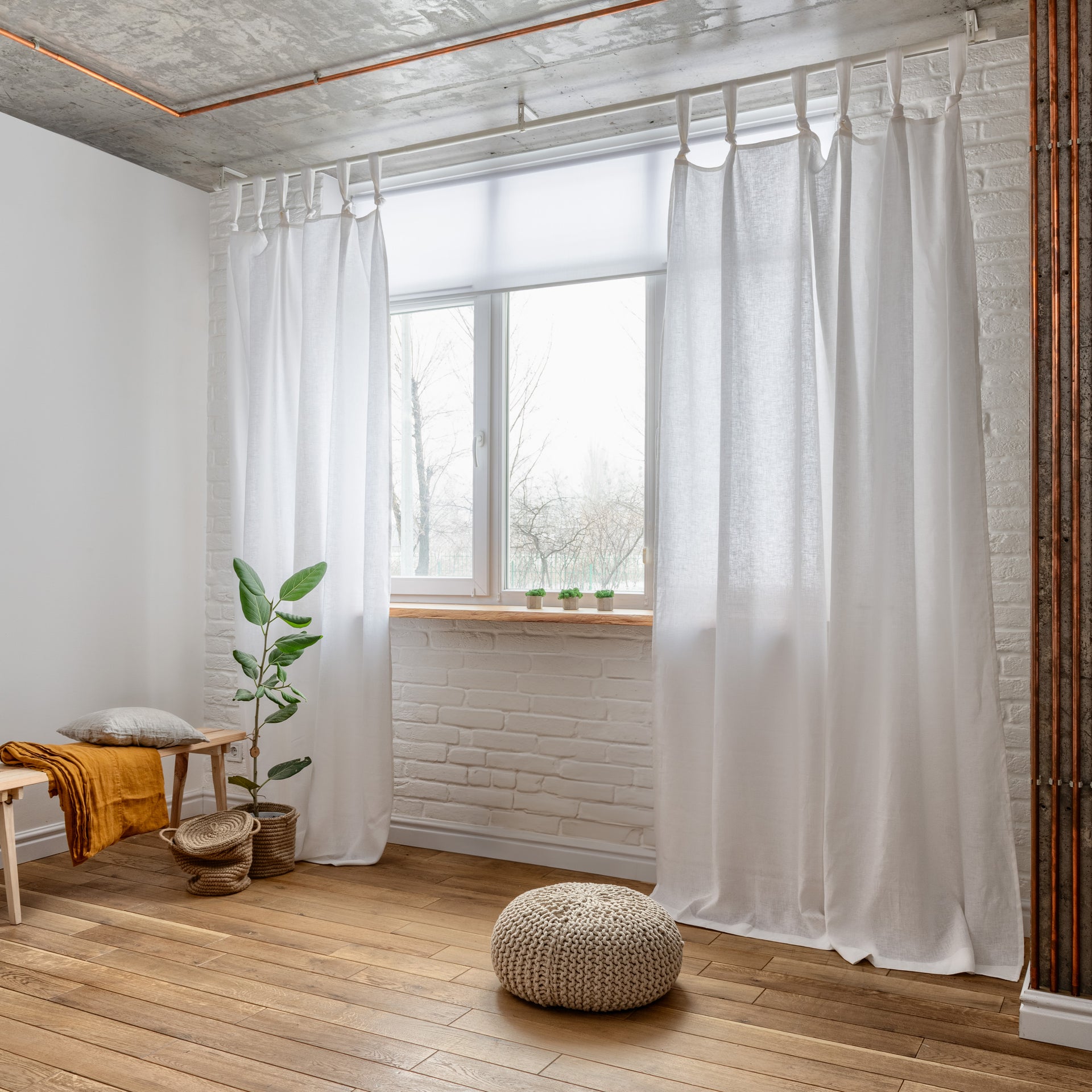 Unlined Curtain in White