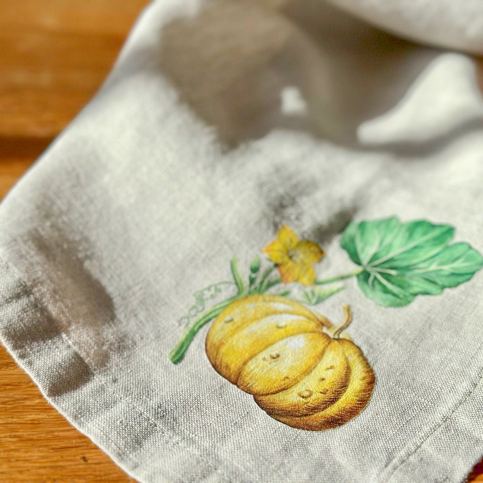 Linen Tea Towel with Pumpkin Print