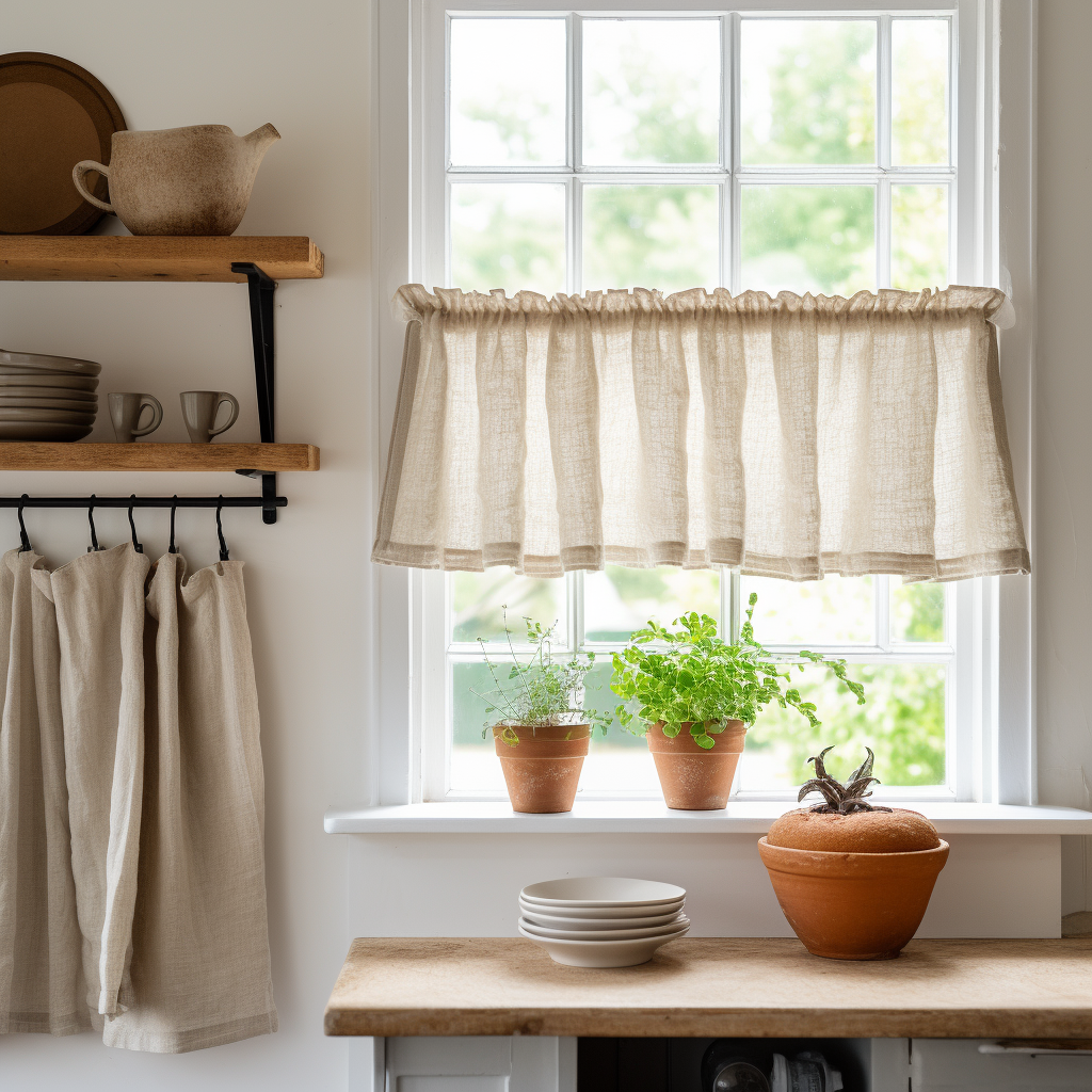 Natural Linen Cafe Curtains - Kitchen Linen Valance - Various Colors